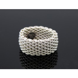 Tiffany & Co Somerset 925 Sterling Silver 10mm Flexible Woven Mesh Ring Size 5
