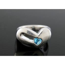 Vintage Movado 18k Accent Sterling Silver Elongated Heart Blue Topaz Ring Size 7