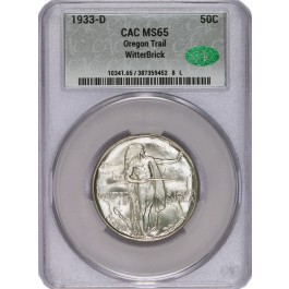 1933 D 50C Oregon Trail Memorial Commemorative Half Dollar CAC MS65 Witter Brick