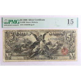 1896 $5 Educational Silver Certificate Fr#269 PMG Choice Fine 15 Great Color