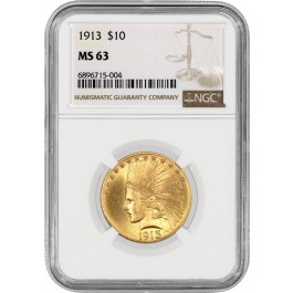 1913 $10 Indian Head Gold Eagle NGC MS63 Brilliant Uncirculated Coin