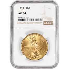 1927 $20 St Gaudens Double Eagle Gold NGC MS64 Brilliant Uncirculated Coin