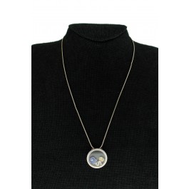 Movado 18k Gold Sterling Silver Floating Charm Pendant Snake Chain Necklace 18"