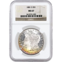 1881 S $1 Morgan Silver Dollar NGC MS67 Gem Uncirculated Toned Coin