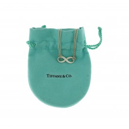 Tiffany & Co 925 Sterling Silver Double Chain Infinity Pendant Necklace 18.25"