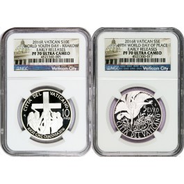 2016 2 Coin Set 10 & 5 Euro Proof .925 Fine Silver Vatican NGC PF70 ER