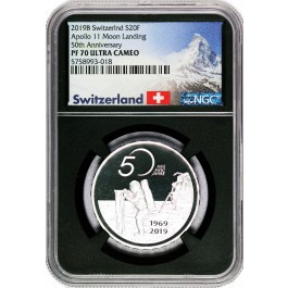 2019 20 Francs Proof .835 Fine Silver Switzerland Apollo 11 Moon Landing NGC PF70