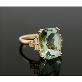 Signed EFFY 14k Yellow Gold 10.51tcw Green Amethyst Diamond Cocktail Ring Size 7
