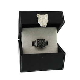 Signed EFFY 925 Sterling Silver Black Pave Diamond Ring Size 10