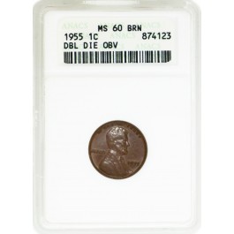1955 1C Lincoln Wheat Cent Doubled Die Obverse DDO FS-101 ANACS MS60 BRN Soapbox