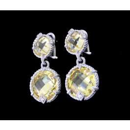 Judith Ripka Sterling Silver Lemon Quartz Diamonique Drop Dangle Omega Earrings
