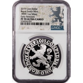 2019 Proof 1 oz .9999 Fine Silver Lion Dollar Restrike Royal Dutch NGC PF70 UC ER