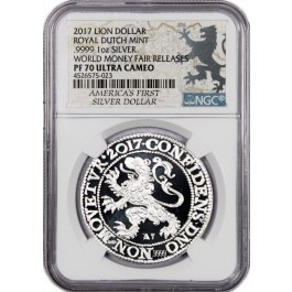 2017 Proof 1 oz .9999 Fine Silver Lion Dollar Restrike Royal Dutch NGC PF70 UC