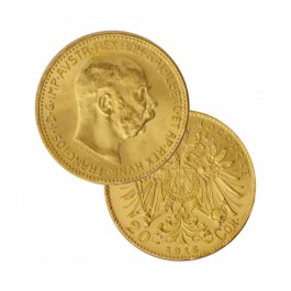 1915 Austria Franz Joseph I 20 Corona .196 oz Gold Coin Restrike BU