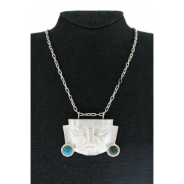 Vintage C Jara Peru Sterling Silver Turquoise Aztec Head Brooch Pendant Necklace