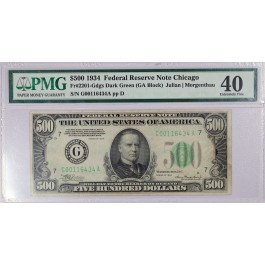 Series Of 1934 $500 Note FRN Chicago Fr#2201-Gdgs GA Block PMG XF40 Ink