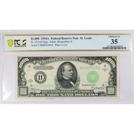 Series Of 1934 A $1000 Note FRN St Louis Fr#2212-H HA Block PCGS Choice VF35