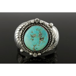 Old Pawn Navajo Native American Sterling Silver Kingman Turquoise Cuff Bracelet