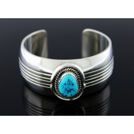 Vintage Old Pawn Navajo Native American Sterling Silver Turquoise Cuff Bracelet