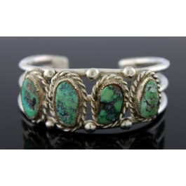 Old Pawn Navajo Native American Sterling Silver 4 Stone Turquoise Cuff Bracelet