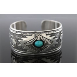 Jerome Begay Navajo Native American Sterling Silver Turquoise Cuff Bracelet 39g