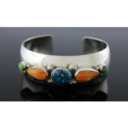 Roie Jaque Navajo Native American Sterling Silver Turquoise Shell Cuff Bracelet 