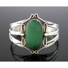 Old Pawn Navajo Native American Sterling Silver Green Turquoise Cuff Bracelet