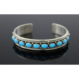 Bobby Johnson Navajo Native American 925 Sterling Silver Turquoise Cuff Bracelet