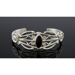 Vintage Jack Whittaker Navajo Native American Sterling Silver Onyx Cuff Bracelet
