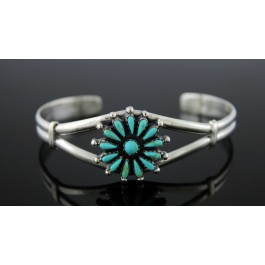 Old Pawn Zuni Native American Sterling Silver Needlepoint Turquoise Cuff Bracelet