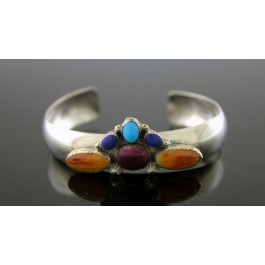 Navajo Native American Sterling Silver Lapis Spiny Oyster Turquoise Cuff Bracelet