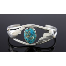 Old Pawn Navajo Native American Sterling Silver Turquoise Cuff Bracelet 17.9g