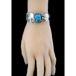 Emmanuel Gray Navajo Native American Sterling Silver Turquoise Cuff Bracelet 6"