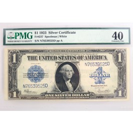 Series Of 1923 $1 Large Silver Certificate Blue Seal Fr#237 PMG XF40 Minor Rust