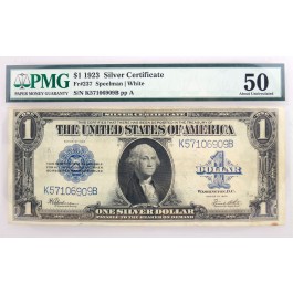 Series Of 1923 $1 Large Silver Certificate Blue Seal Fr#237 PMG AU50 Minor Stain