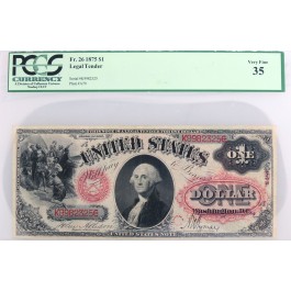 Series Of 1875 $1 Large Size Red Seal Legal Tender Note Fr#26 PCGS Currency VF35