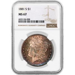 1881 S $1 Morgan Silver Dollar NGC MS67 Gem Uncirculated Toned Coin