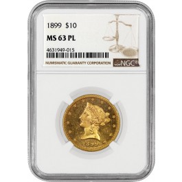 1899 $10 Liberty Head Eagle Gold NGC MS63 PL Proof Like Uncirculated Coin