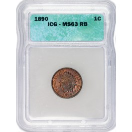 1890 1C Indian Head Cent ICG MS63 RB Red Brown Uncirculated Coin