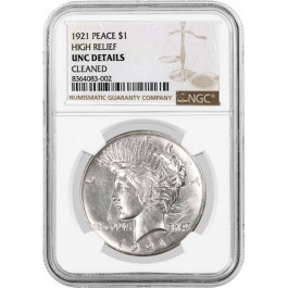 1921 High Relief $1 Silver Peace Dollar NGC UNC Details Cleaned Key Date Coin