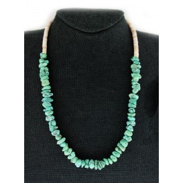 Old Pawn Native American Sterling Silver Turquoise Shell Heishi Bead Necklace