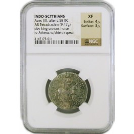 Indo-Scythians Azes I/II After c.58 BC AR Tetradrachm NGC XF