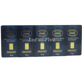 Lot of 5 - 1/2 Gram Istanbul Gold Refinery Bar .999 Fine (In Assay)