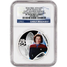 2015 P $1 Tuvalu Star Trek Captain Kathryn Janeway 1 oz Silver NGC PF70 UC ER