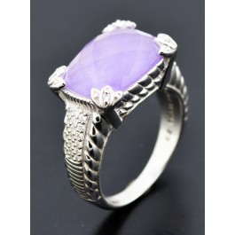 Judith Ripka Sterling Silver Lavender Quartzite Diamonique Cocktail Ring Size 10