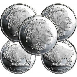 Lot of 5 - 1 oz .999 Fine Silver Round Buffalo Design (RMC)