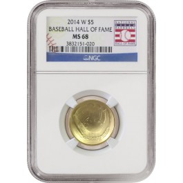 2014 W $5 Dollar Gold National Baseball Hall of Fame NGC MS68 Box & COA