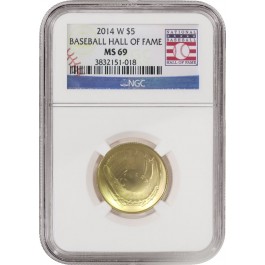 2014 W $5 Dollar Gold National Baseball Hall of Fame NGC MS69 Box & COA