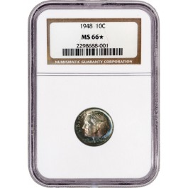 1948 10C Silver Roosevelt Dime NGC MS66 Star Toned