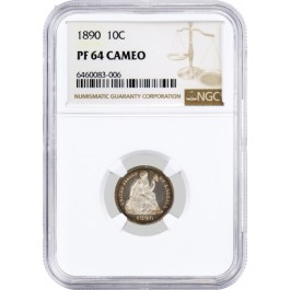 1890 10C Proof Seated Liberty Dime Silver NGC PF64 Cameo Toned Coin